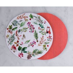 Beatriz Ball VIDA Happy Christmas Reversible 16" Round Placemats Set of 4 / New